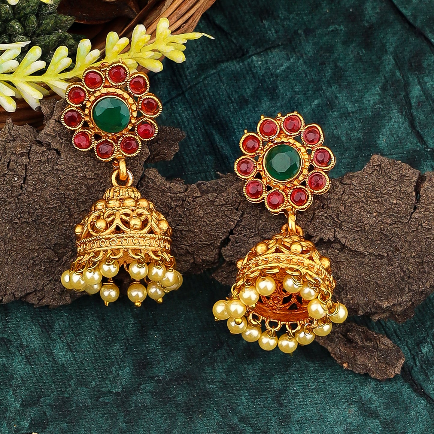 Traditional Indian Mangalsutra with Red and Green Stones