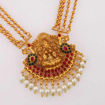 Traditional Temple Jewelry Set with Goddess Pendant and Jhumka Earrings