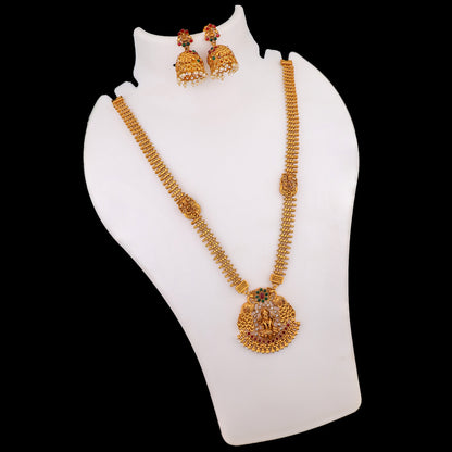 Traditional Temple Haram Set with Goddess Pendant and Jhumka Earrings