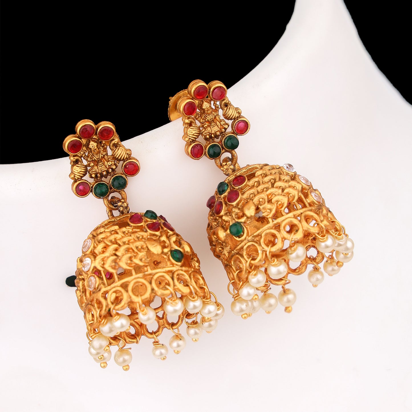 Traditional Temple Haram Set with Goddess Pendant and Jhumka Earrings