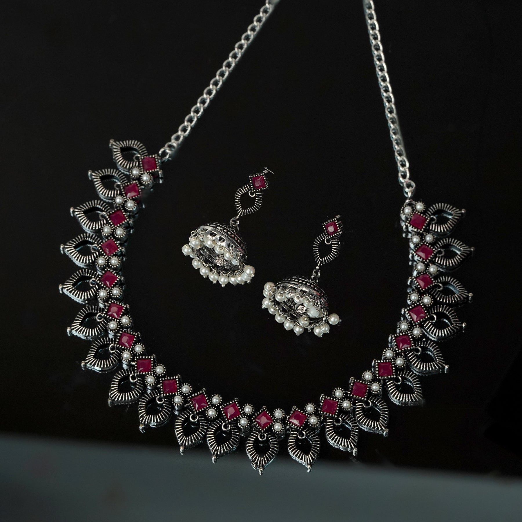Sparsh Crimson Flame: Oxidized Red Necklace for Bold Elegance