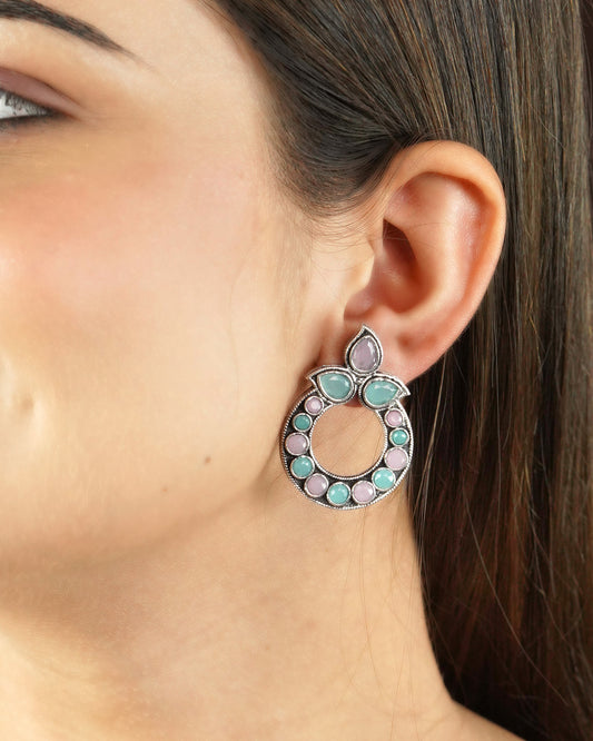 Sparsh Light Pink And Mint Oxidised Earing