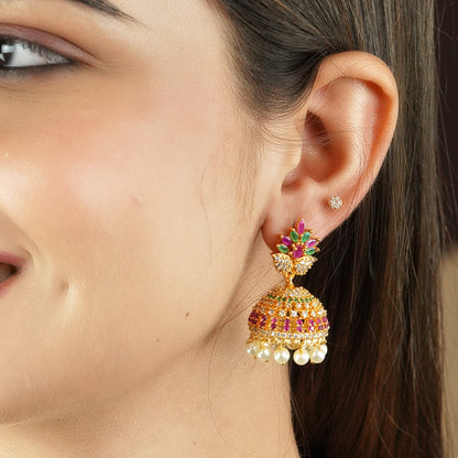 Sparsh CZ Stones Leaf Model Fashion Jewellery Jhumka Earrings