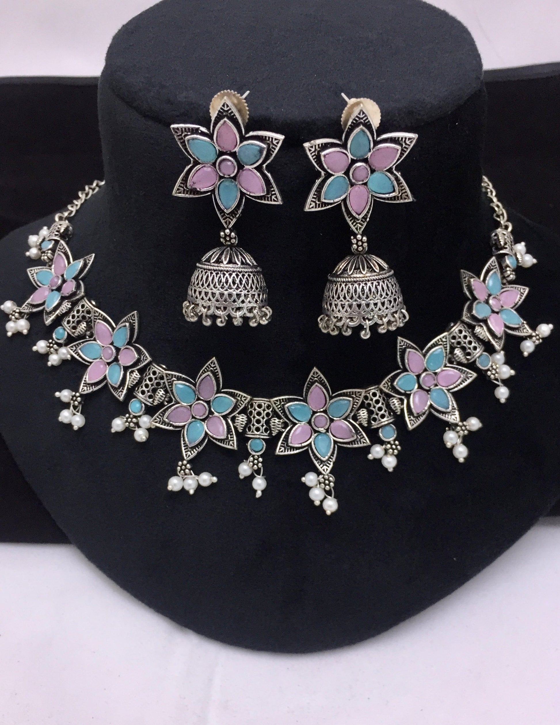 Sparsh Pretty in Pink and Mint: Soft Pink and Mint Necklace