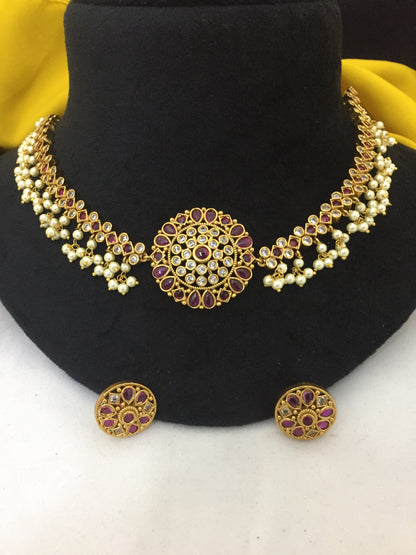 Sparsh Premium Ruby Stone Necklace with Stud Earrings