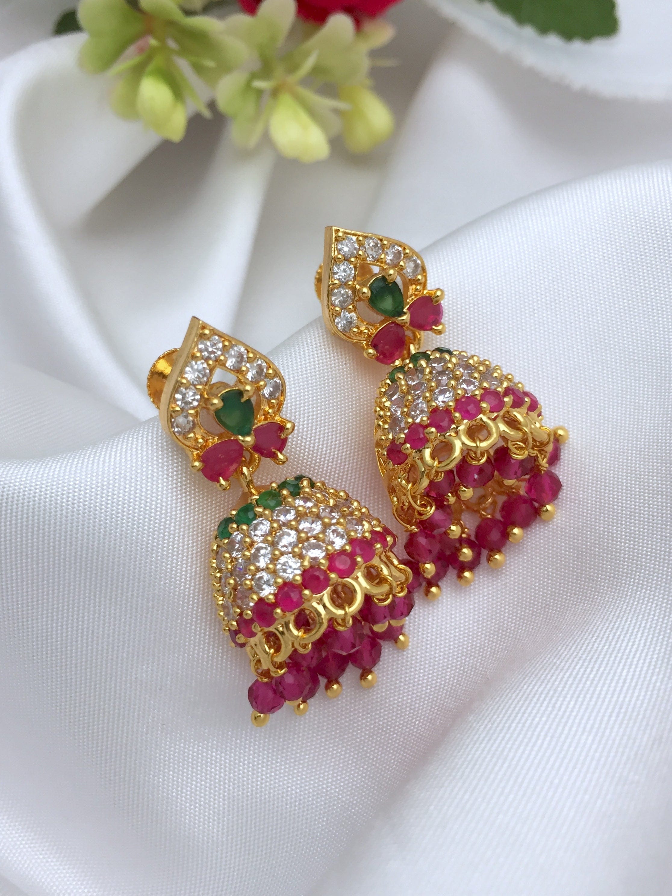 Multi colour Silk thread Jhumka - Puja Sanskaram