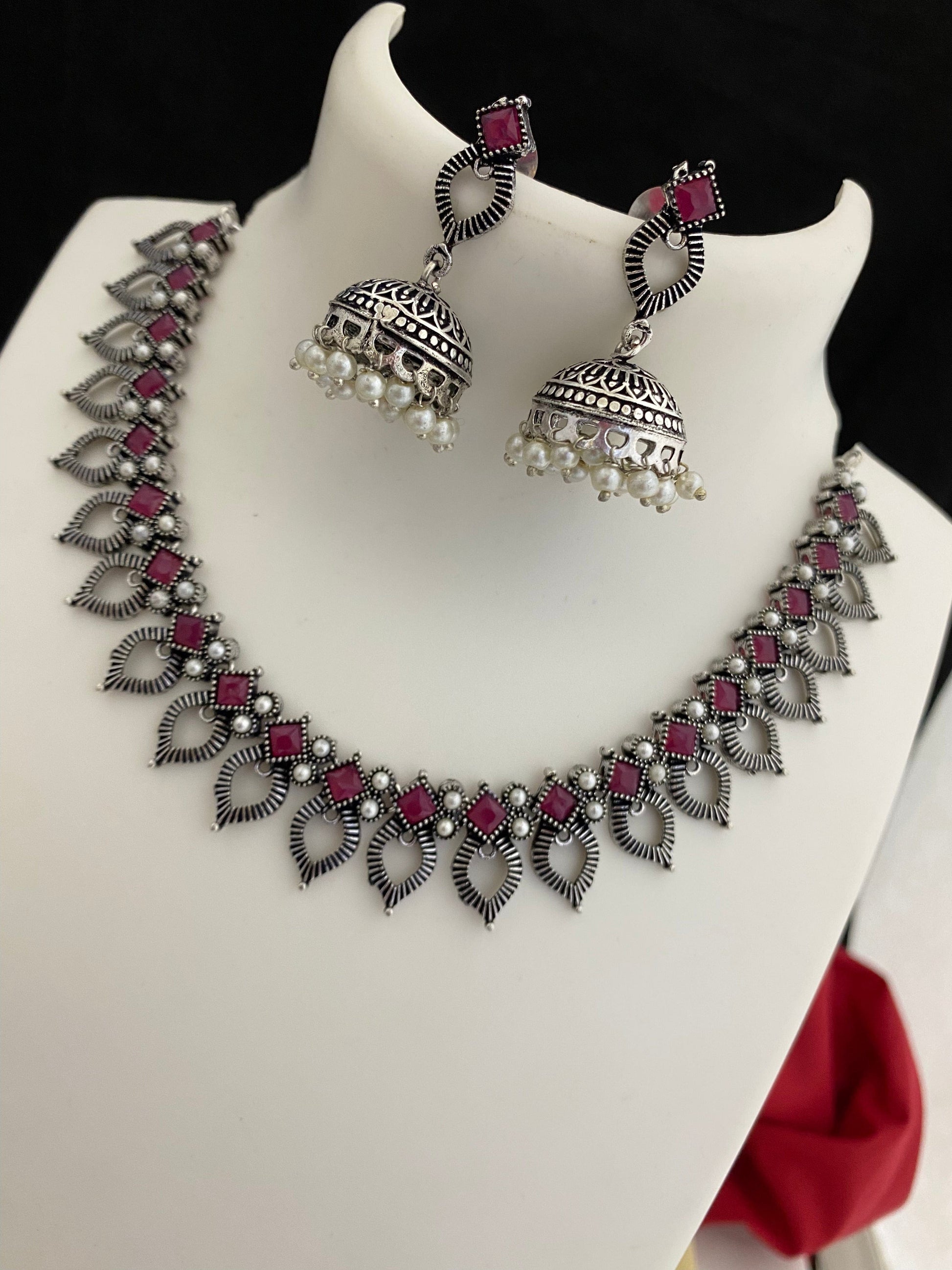 Sparsh Crimson Flame: Oxidized Red Necklace for Bold Elegance
