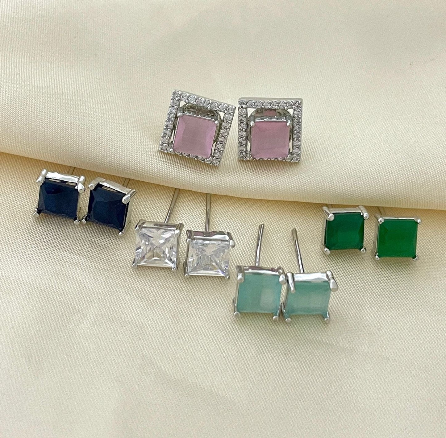 Sparsh silver finish changeable stud square shape in ad stones