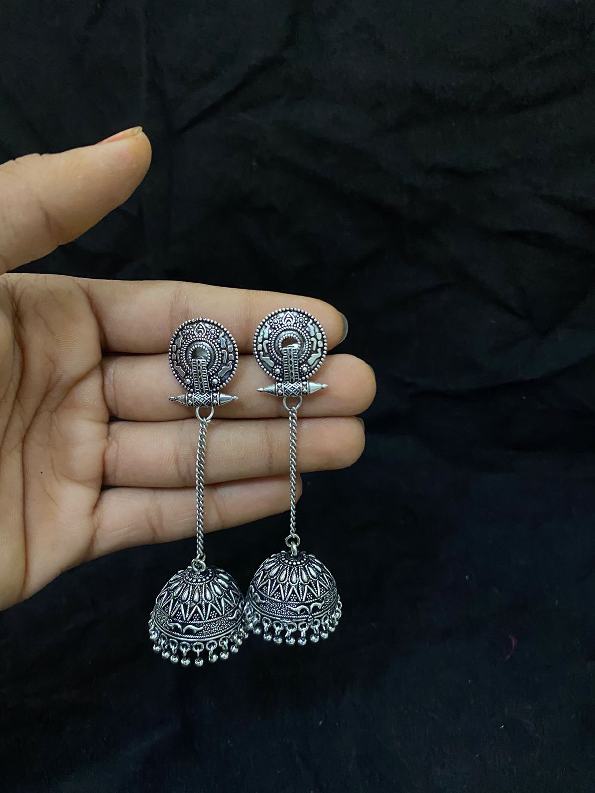 Sparsh Stunning Oxidized Hanging Jhumki Earrings