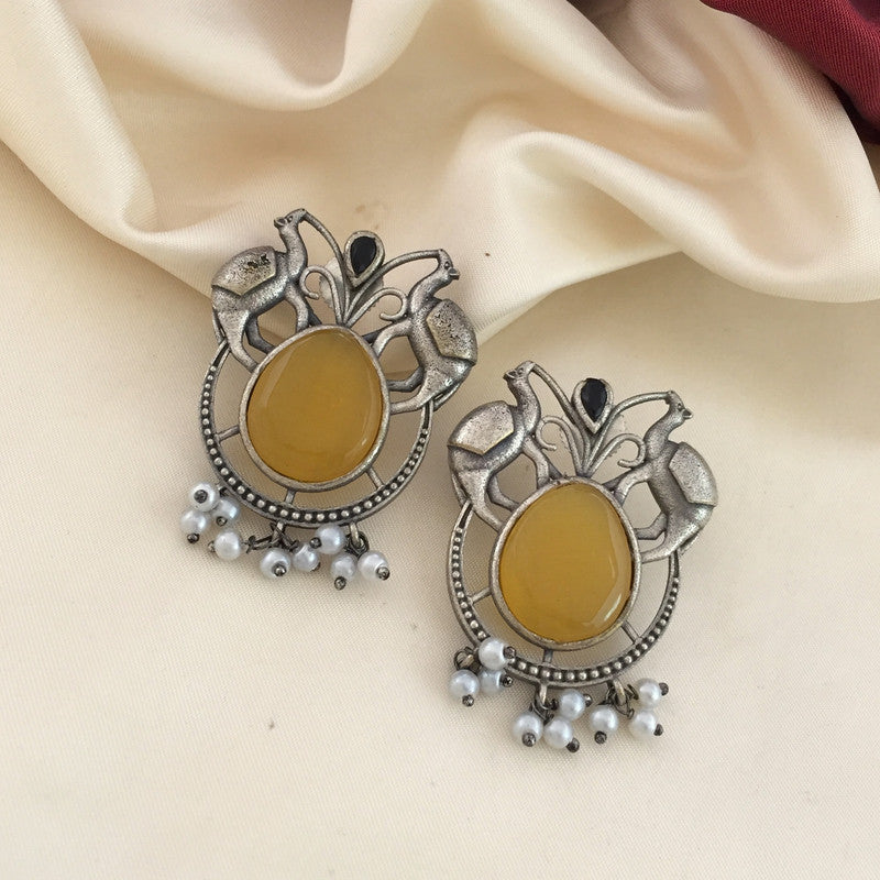 Camel Style Oxidised Earrings - Yellow