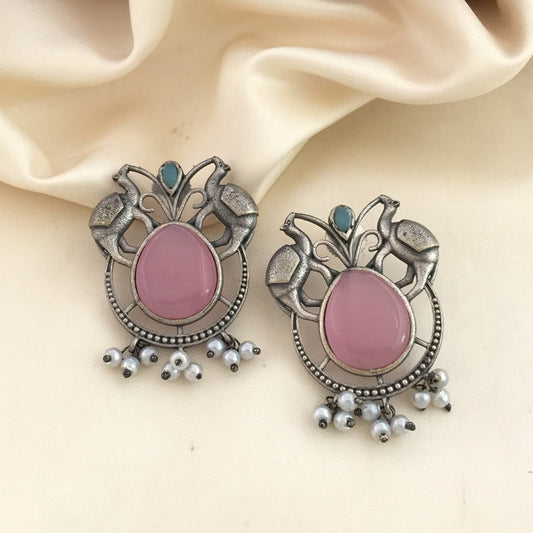 Camel Style Oxidised Earrings - Pink
