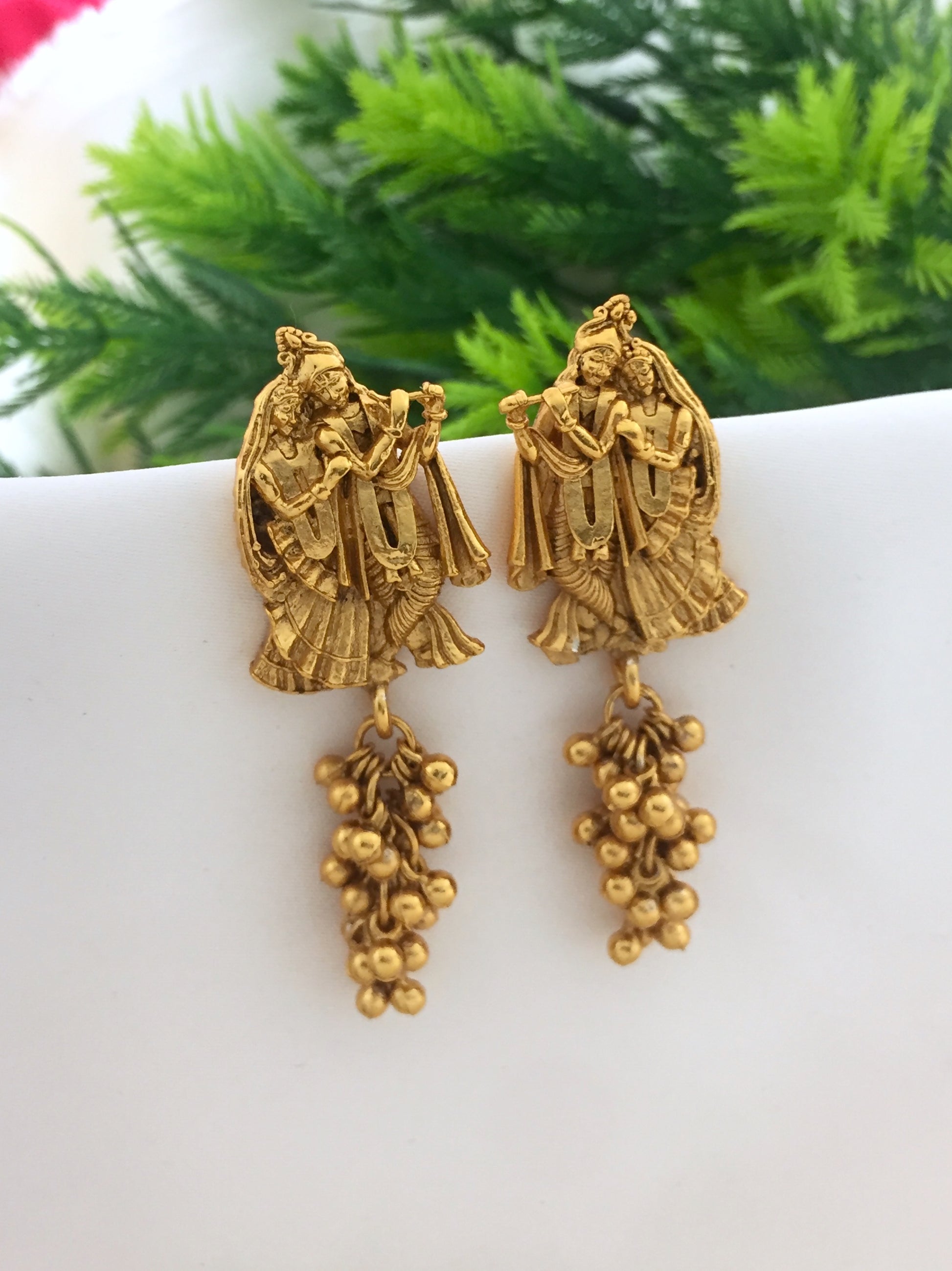 Sparsh Radhe Krishna Idol Matt Plated Earrings Golden Balls