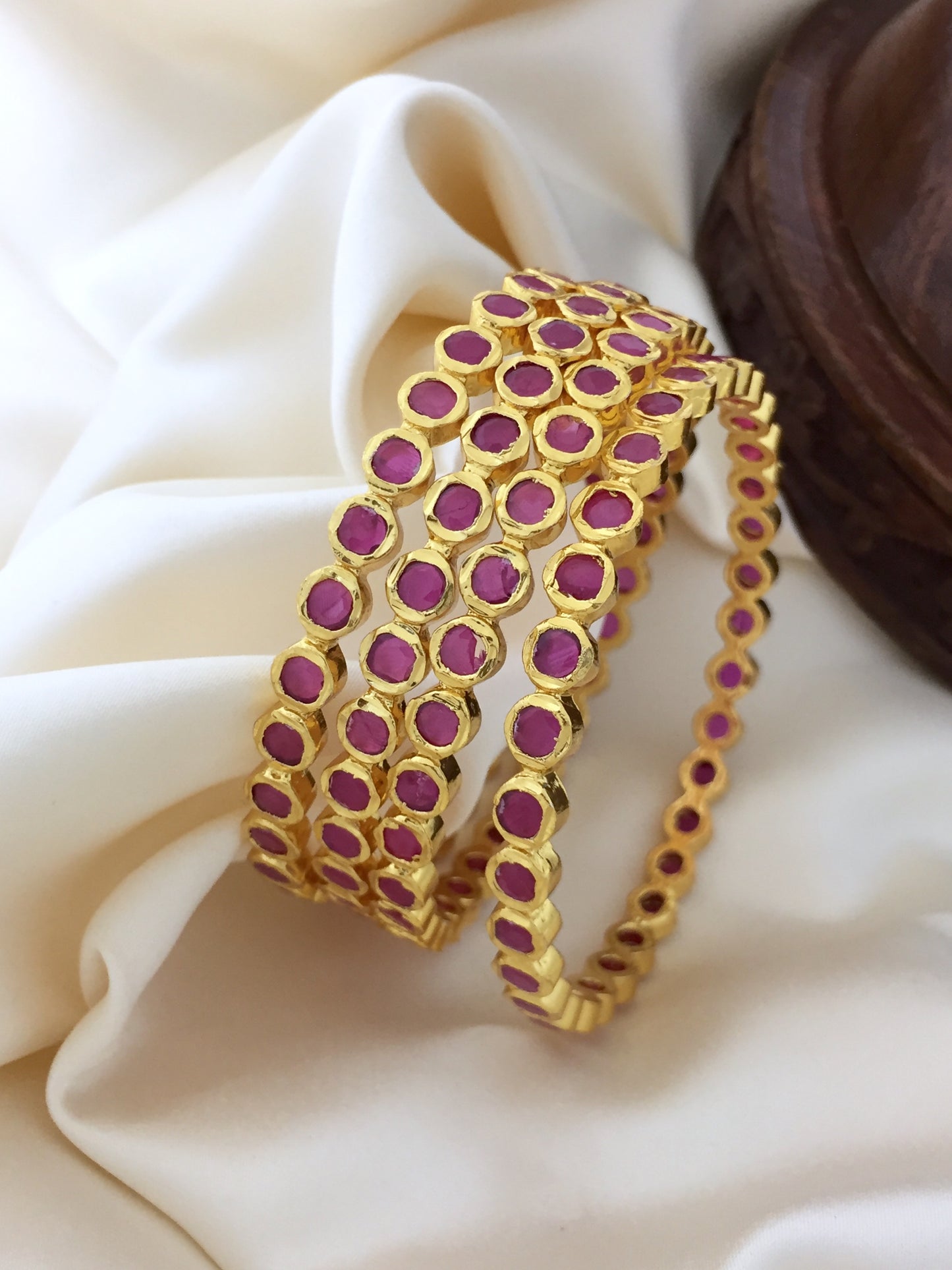 Sparsh Impon Metal AD Round Stones Bangles for Women Ruby