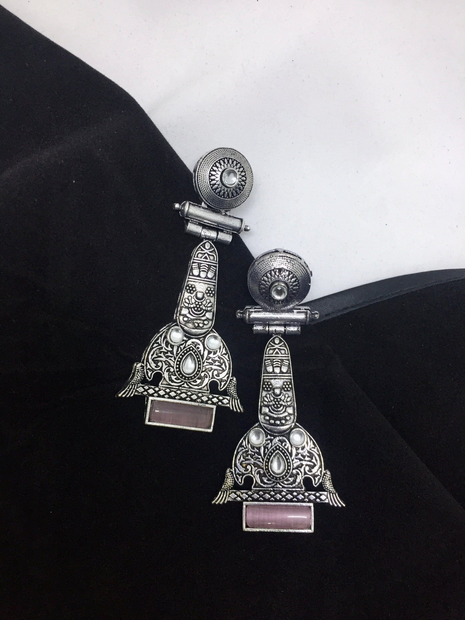 Sparsh "Silver Finish Hanging Earrings with Soft Pink Hues"