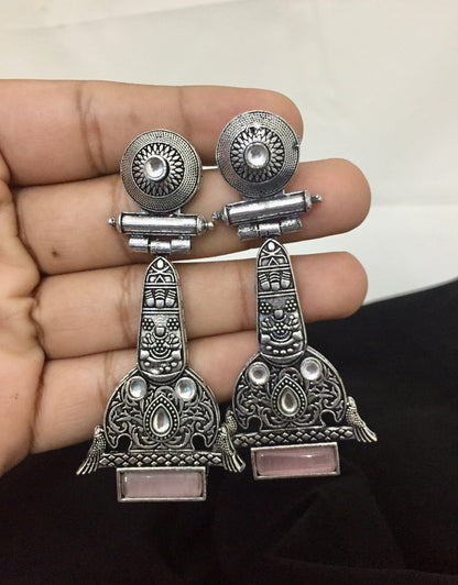 Sparsh "Silver Finish Hanging Earrings with Soft Pink Hues"