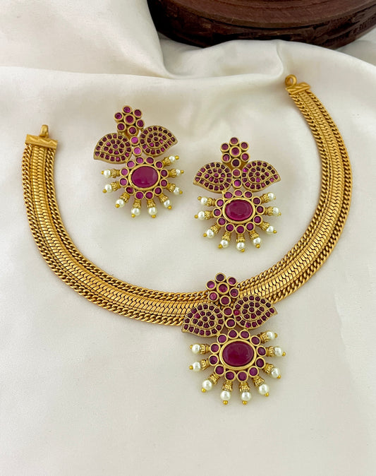 Sparsh Matt AD Stones Necklace set with Unique pair of Earrings