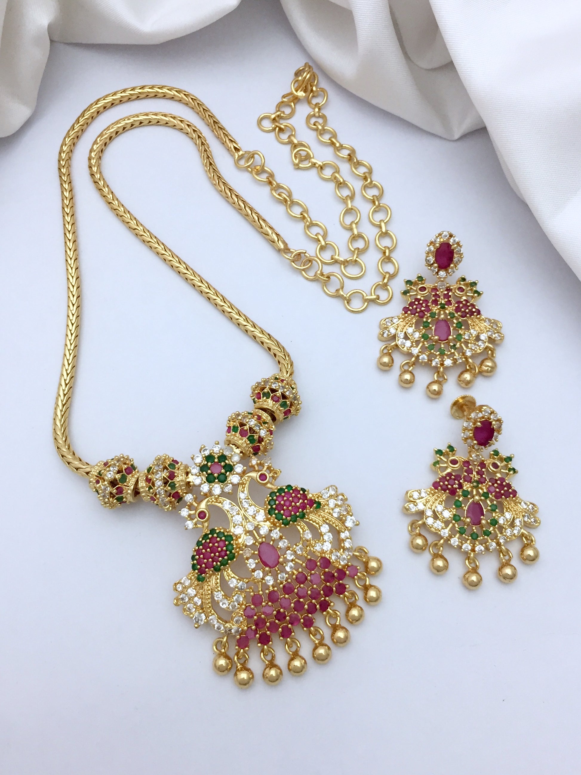 Sparsh Micro Plated Peacock Design Neklace Set with Earrings