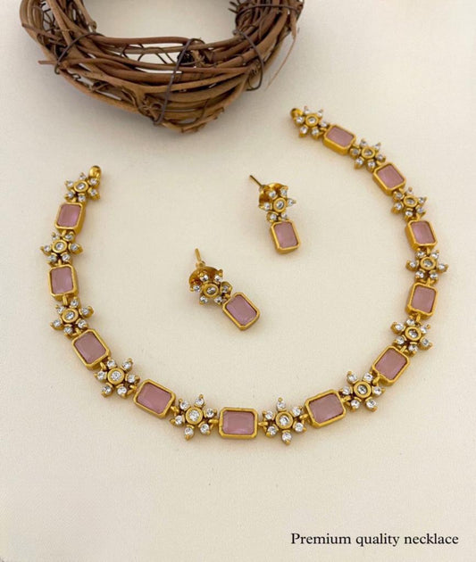 Sparsh Blushing Beauty: Handcrafted Matt Finish Necklace in Soft Pink