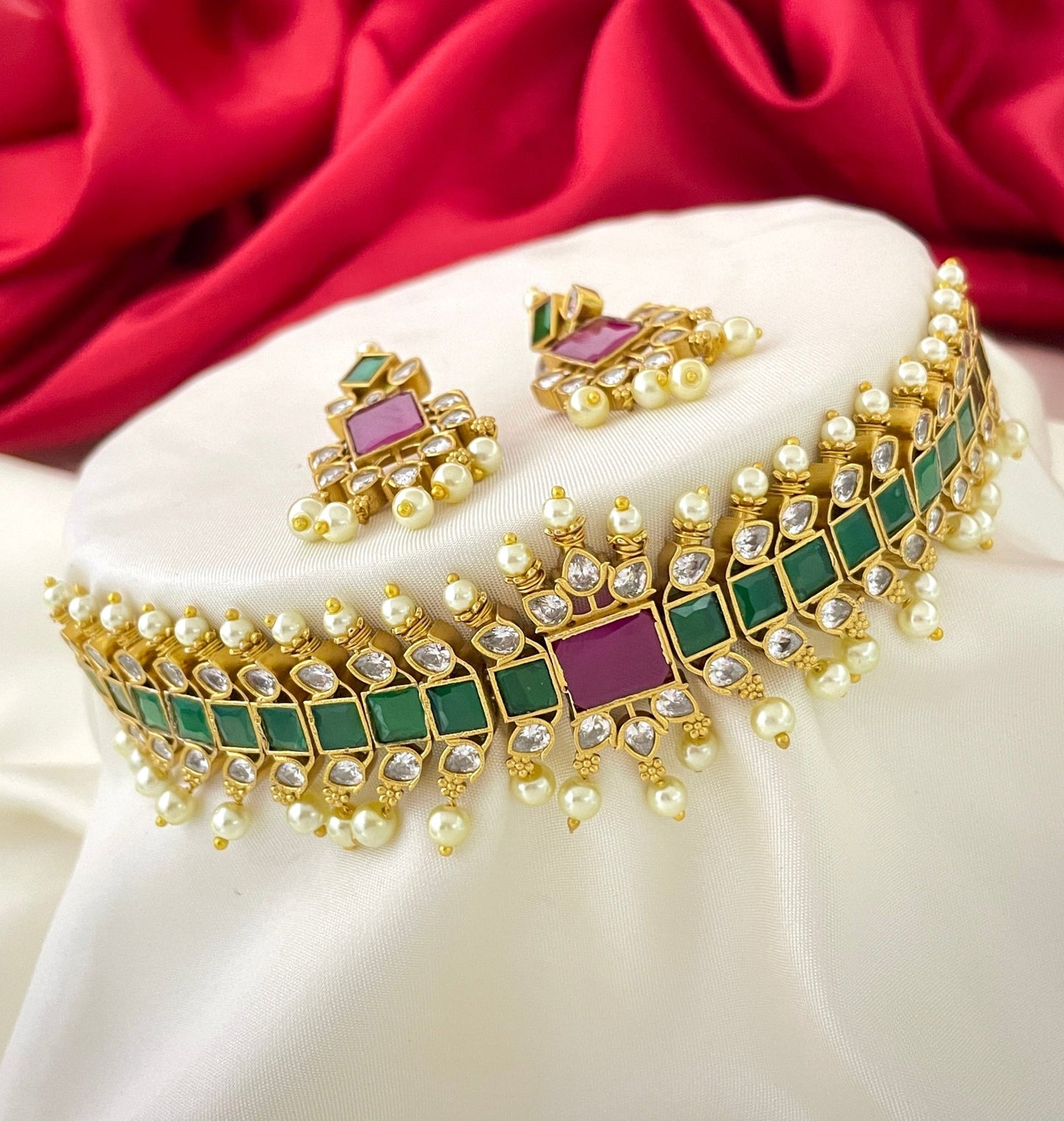 Sparsh Close Neck Choker Set with pair of Earrings Multicolour