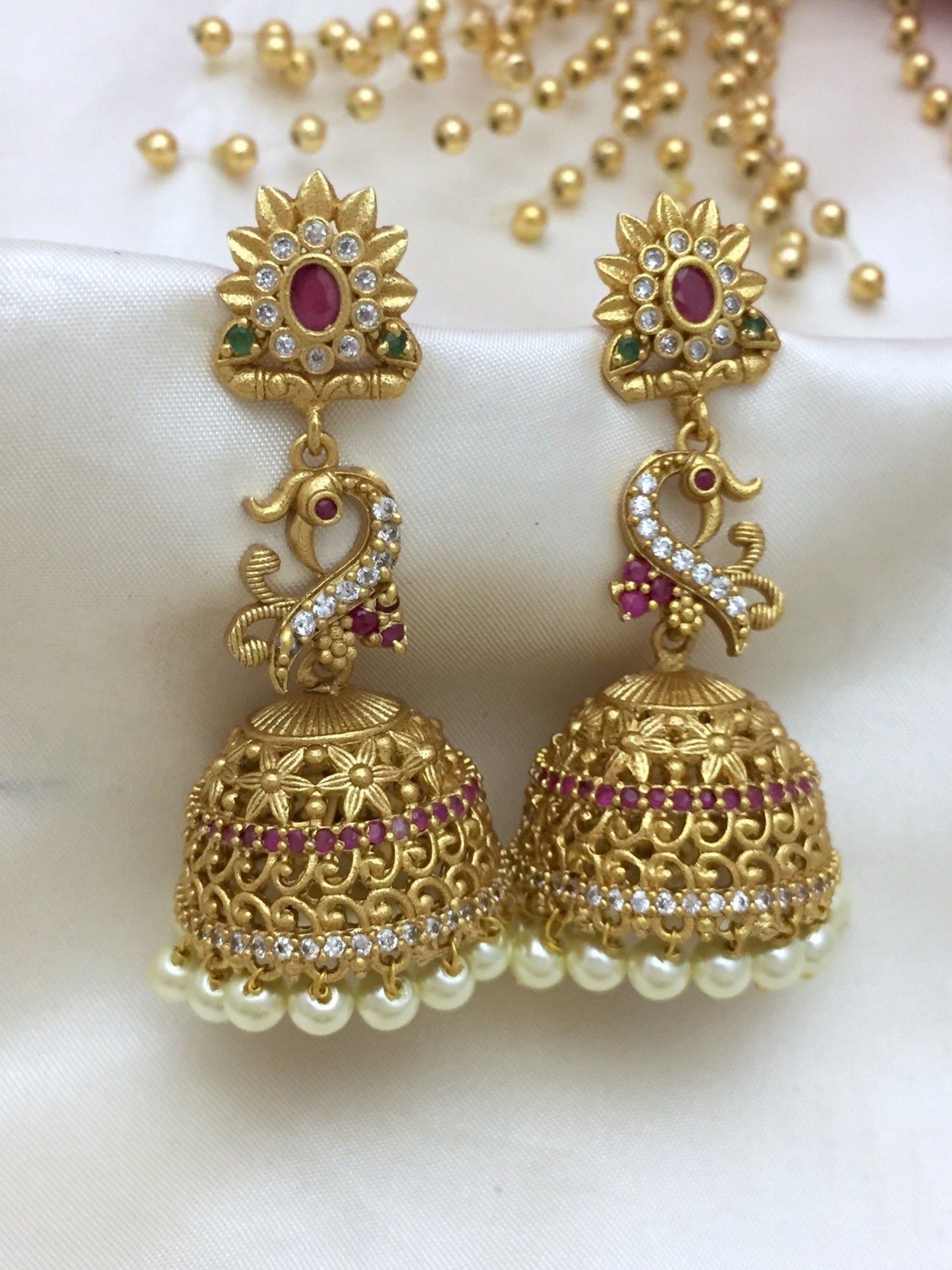 Sparsh CZ Stones Peacock Jhumka Earrings