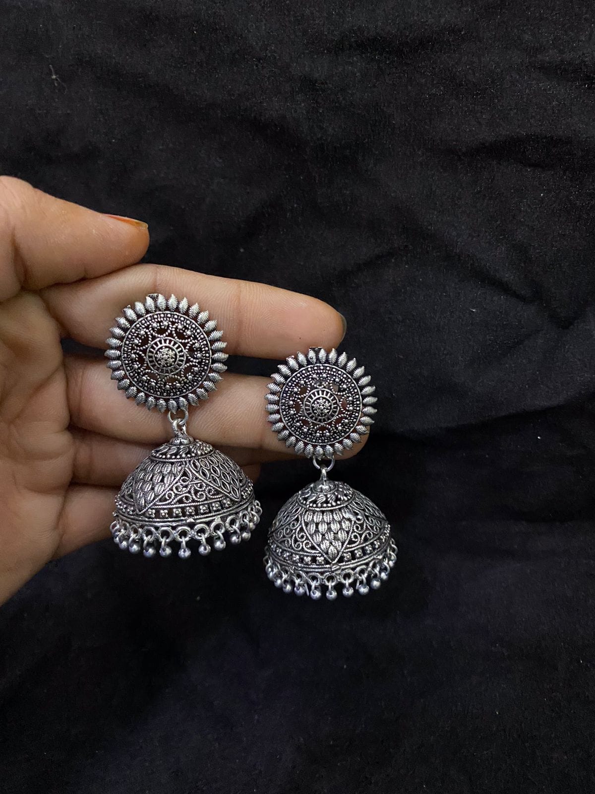 Sparsh Oxidized Jhumki Earrings for Timeless Charm