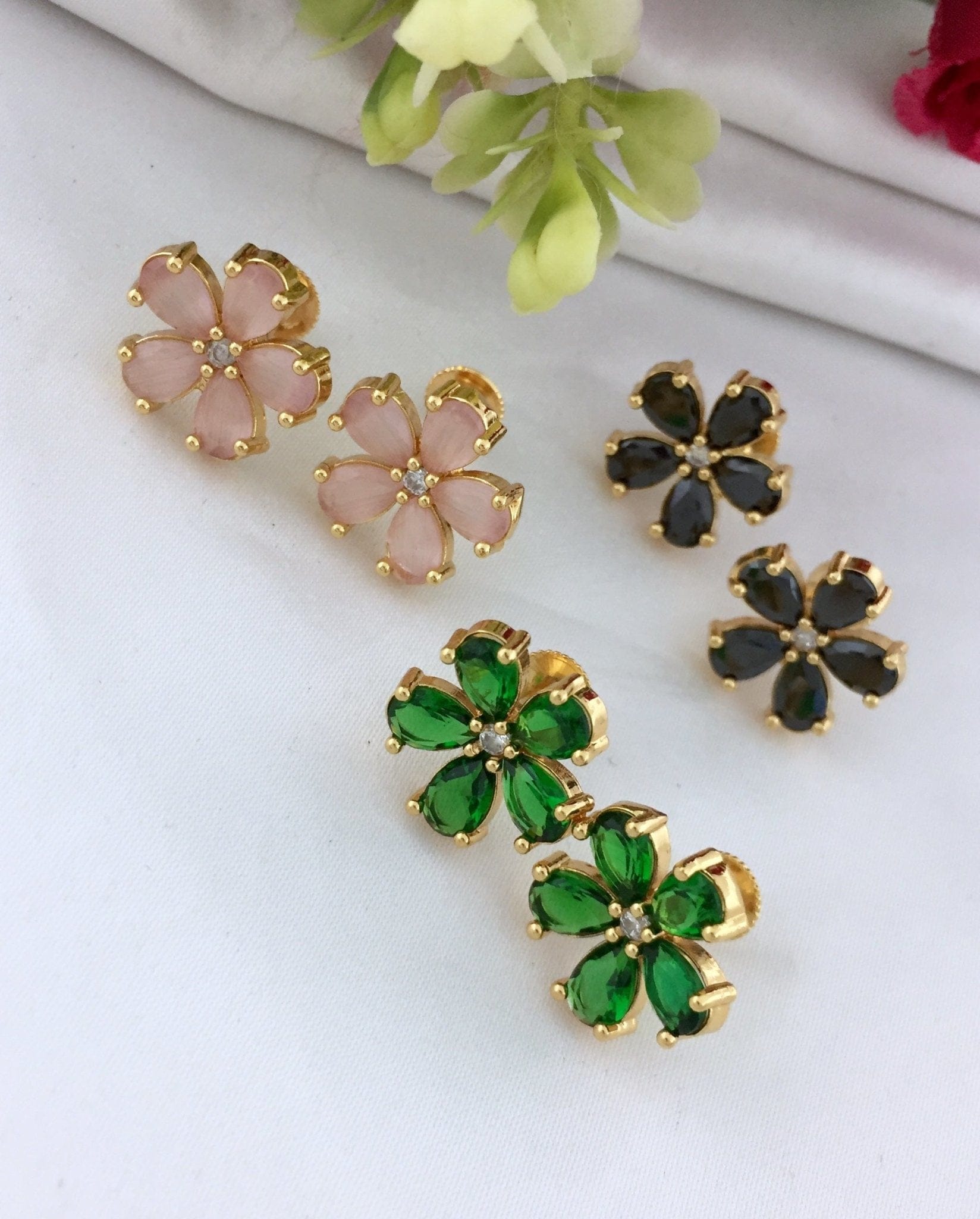 Sparsh Flower Model Earrings with 3 colours and Screw Type Colour 1